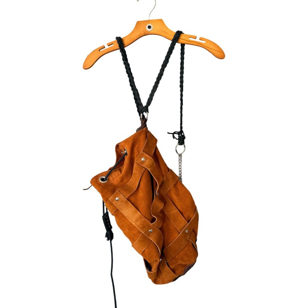 Brown Suede Drawstring Backpack Boho